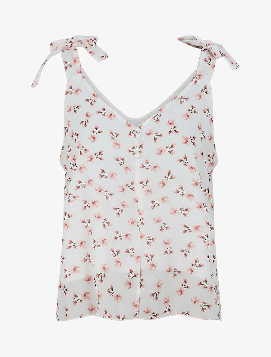 Bloem geprinte blouse met schouderbandjes - Wit
