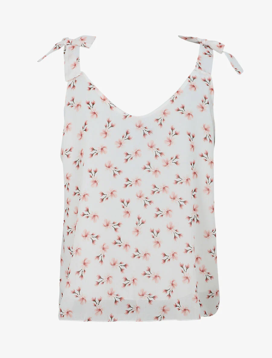 Bloem geprinte blouse met schouderbandjes - Wit - Image 2