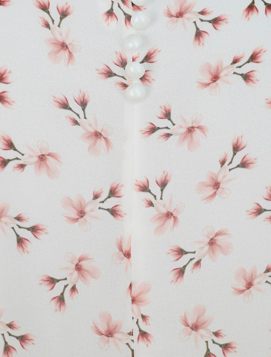 Bloem geprinte blouse met schouderbandjes - Wit - Image 3
