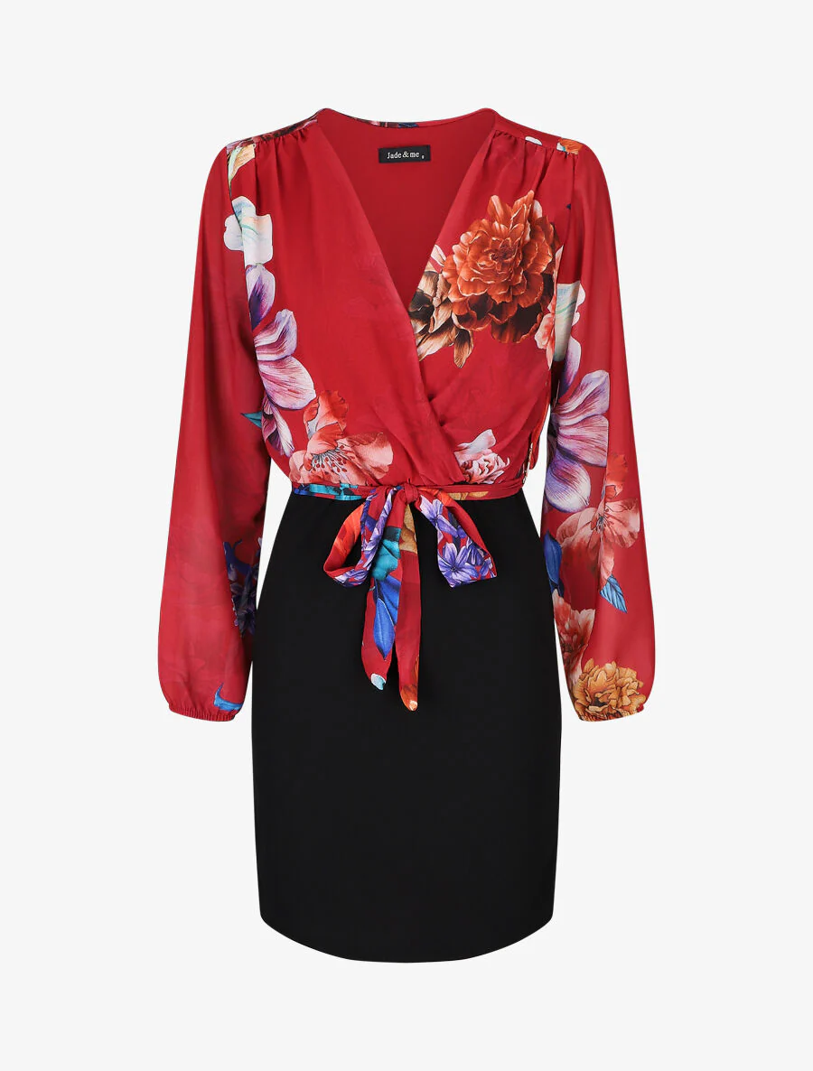 Bloem geprinte jurk met een lijfje - Rood