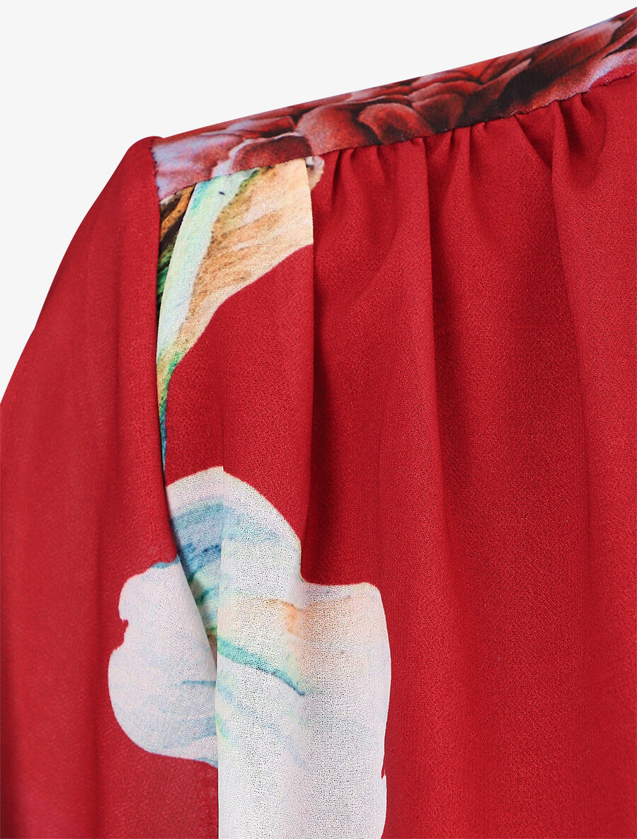 Bloem geprinte jurk met een lijfje - Rood - Image 3