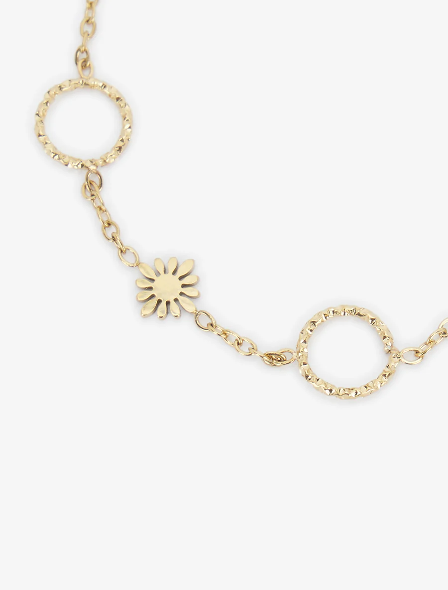Bloemen- en cirkelarmband - Goud - Image 3