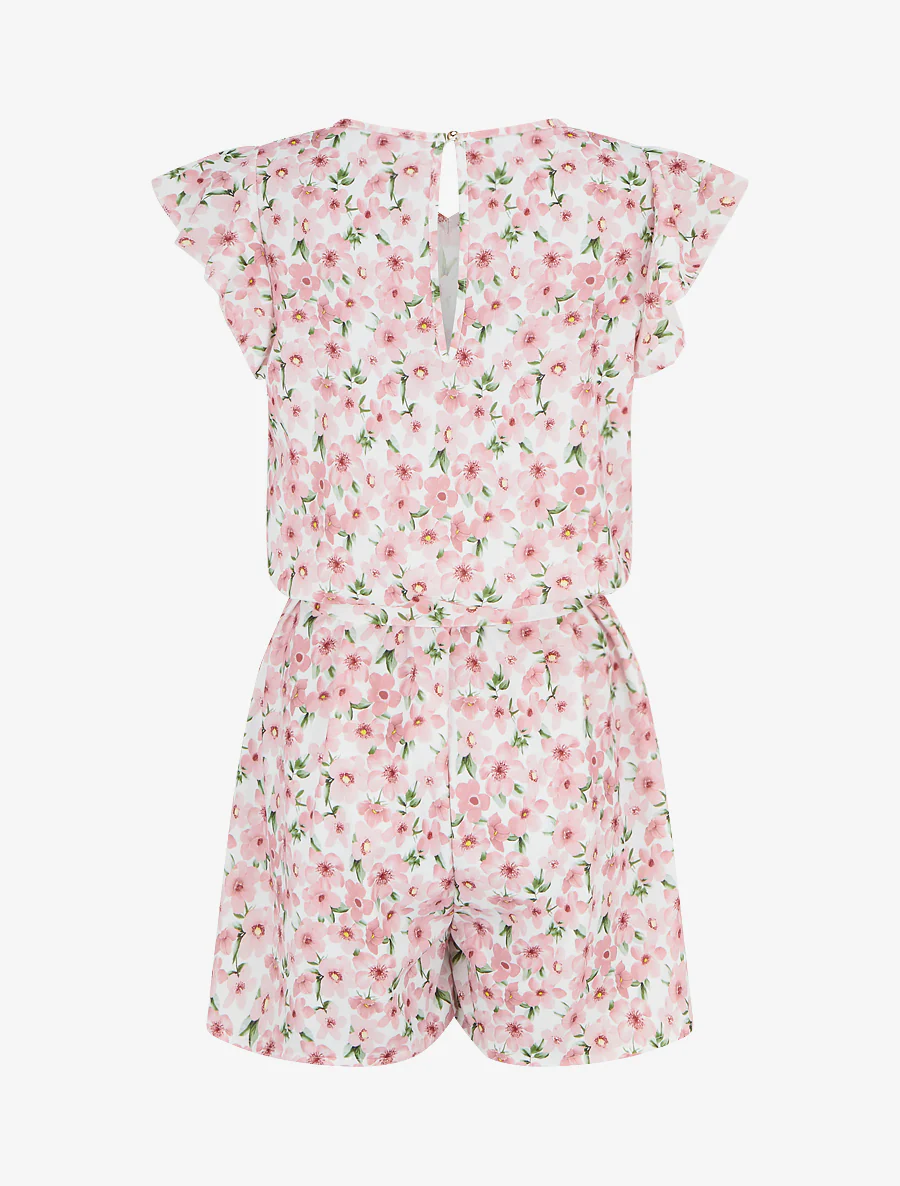 Bloemen jumpsuit met korte volantmouwen - Roos - Image 2