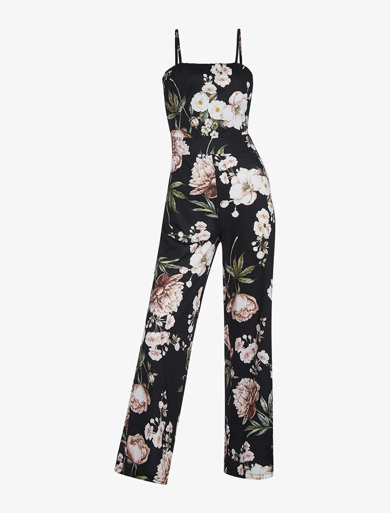 Bloemencombinatie met open rug - zwart