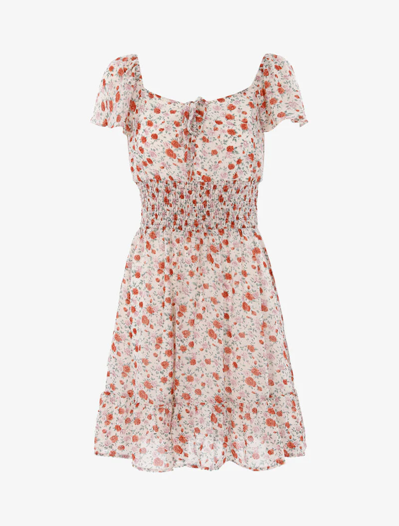 Bloemen skaterjurk - beige