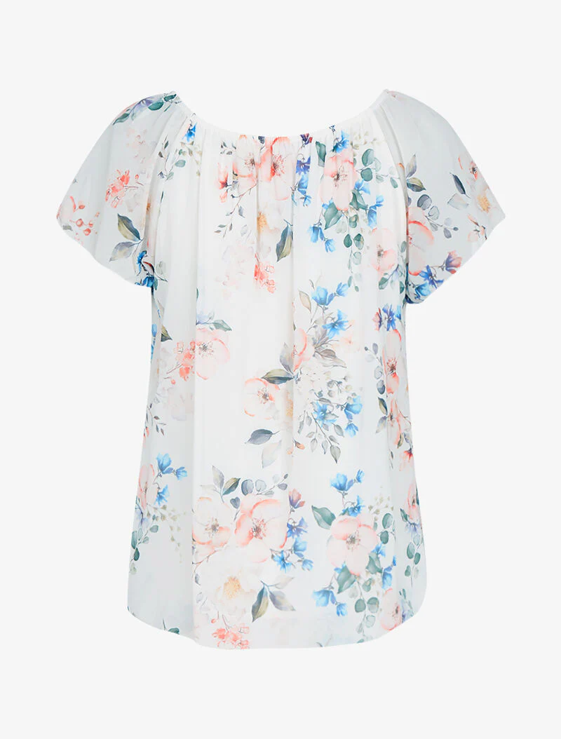 Bloemen top met bolle snit - ecru - Image 2