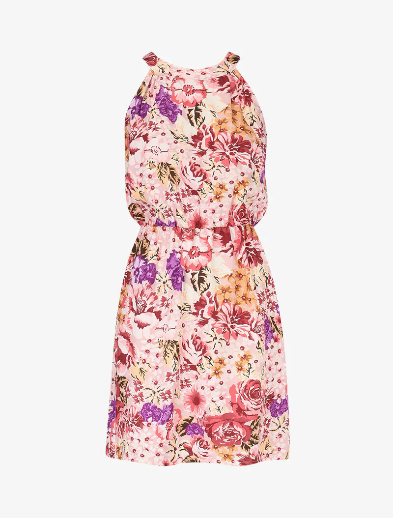 Bloemenjurk met Amerikaanse kraag - roze