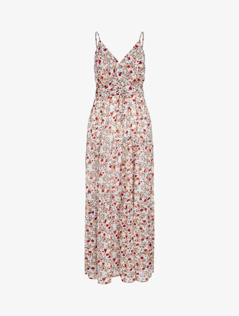 Bloemenjurk met elastische taille - ecru