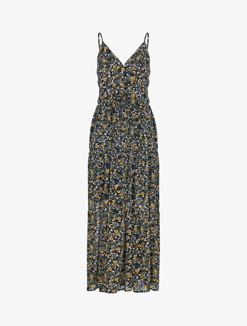 Bloemenjurk met elastische taille - zwart