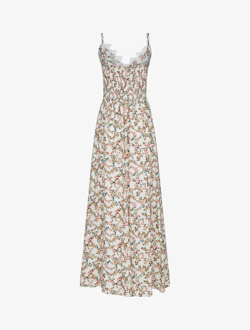 Bloemenjurk met haakdetails - beige - Image 2