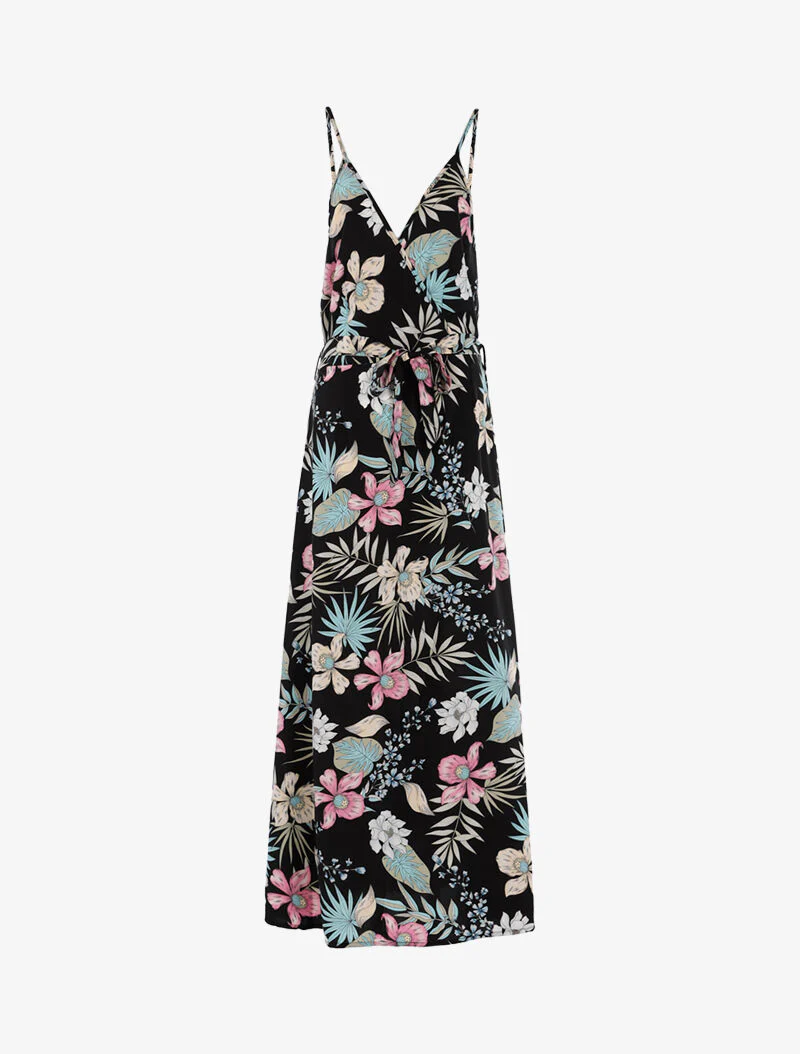 Bloemenjurk met overslaghals - zwart