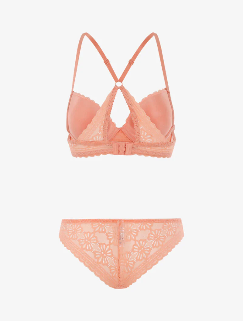 Kant bloemen set met racerback en string - koraal - Image 2