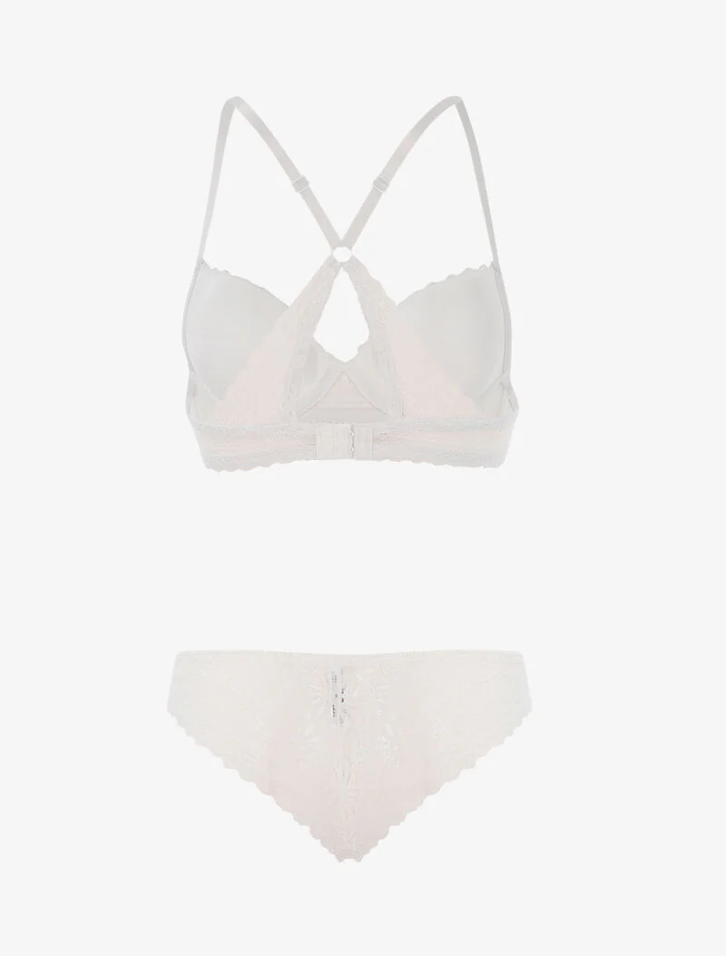 Set met bloemenkant en racerback en string - wit - Image 2