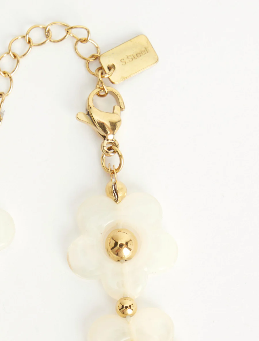 Bloemenmotief ketting - Beige - Image 3