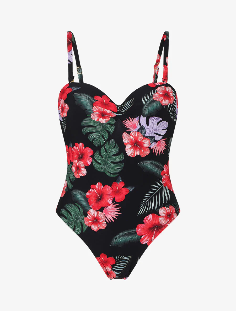 Bloemenprint badpak - Zwart