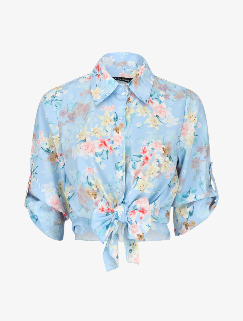 Bloemenprint blouse om te knopen - lichtblauw - Image 2