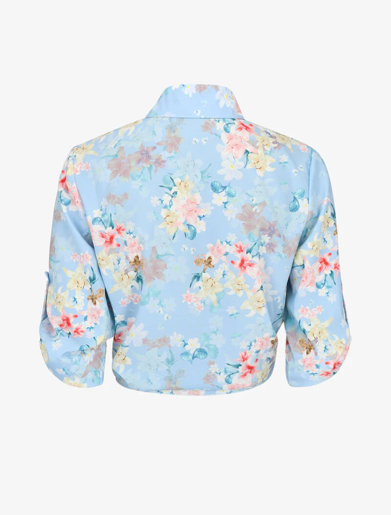 Bloemenprint blouse om te knopen - lichtblauw - Image 3