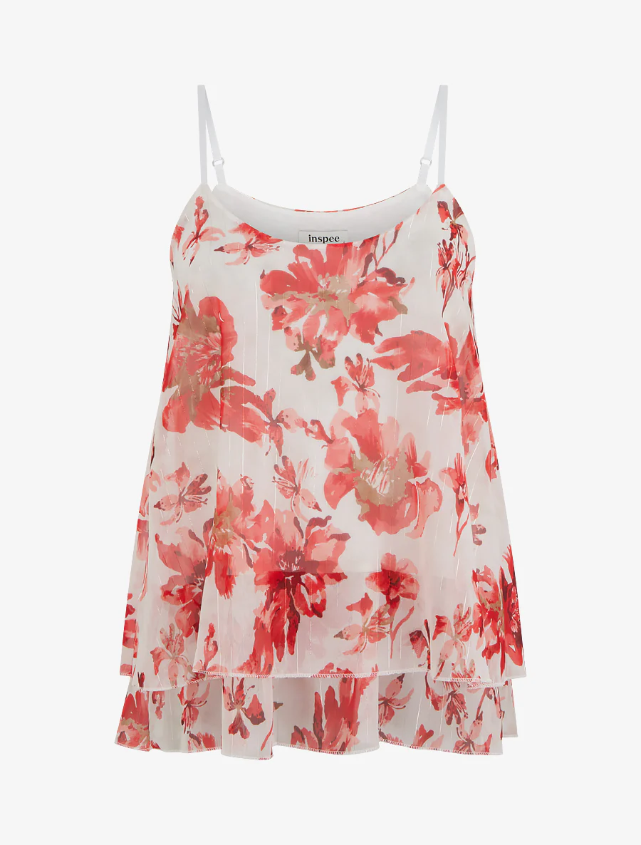 Bloemenprint caraco met glinsterende strepen - Rood