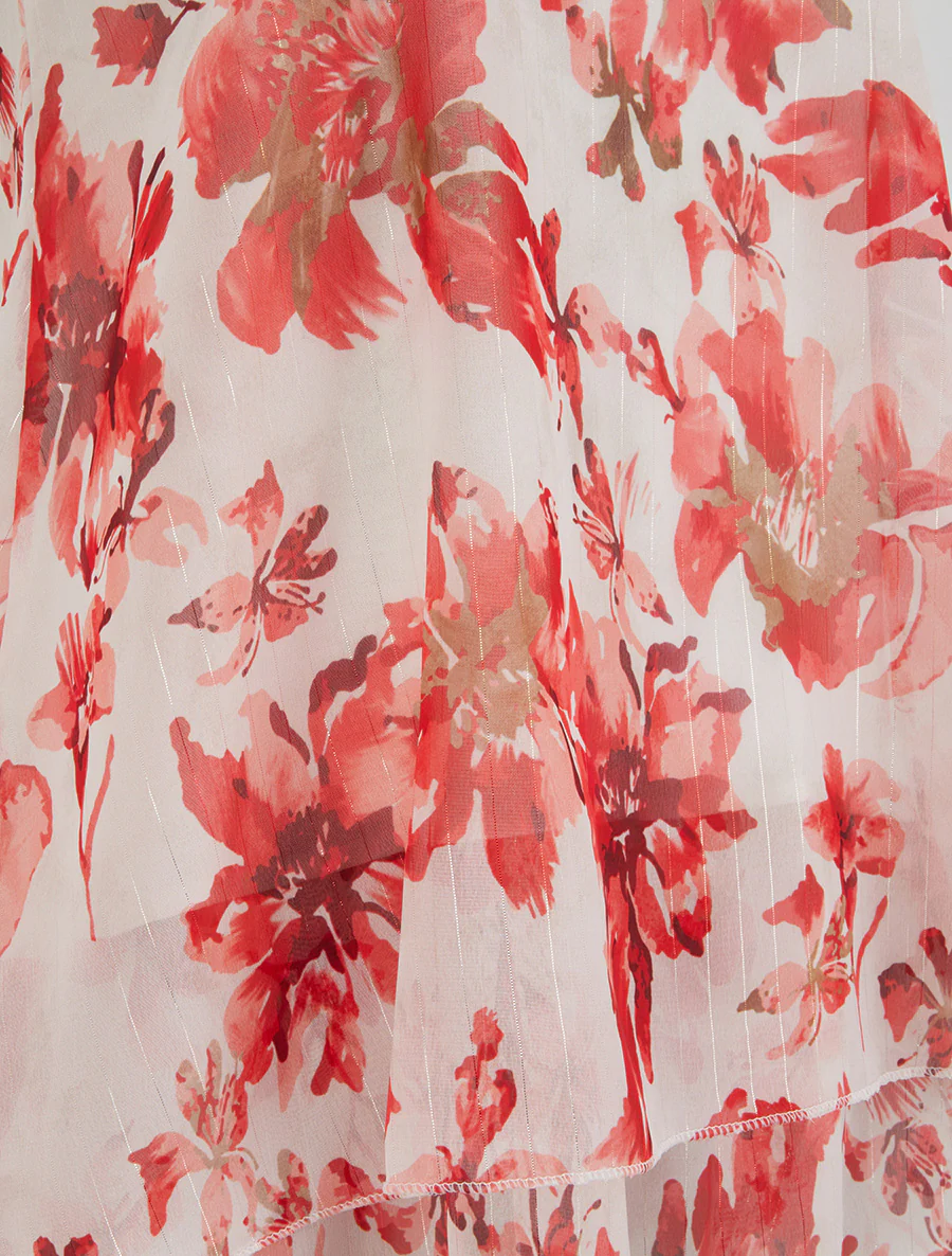 Bloemenprint caraco met glinsterende strepen - Rood - Image 3