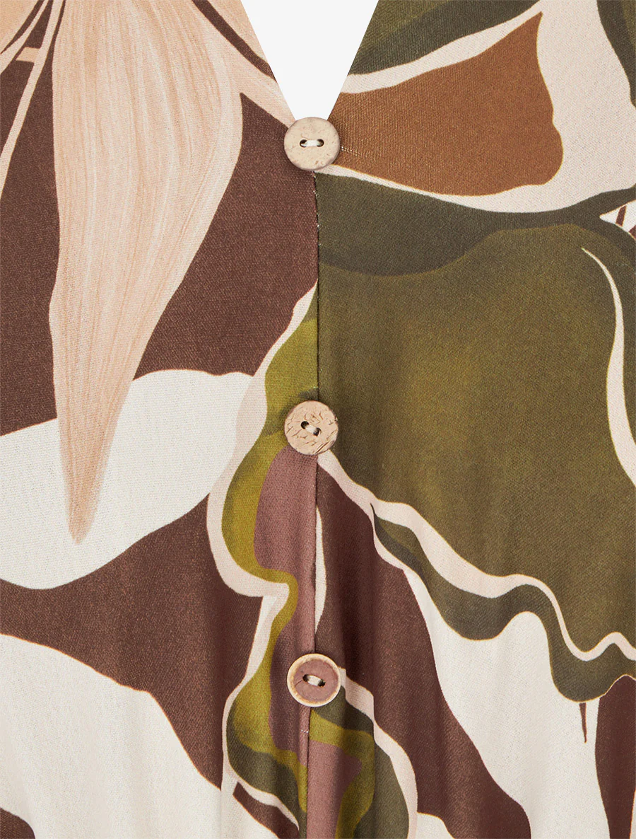 Bloemenprint jumpsuit met elastische tailleband - Bruin - Image 3