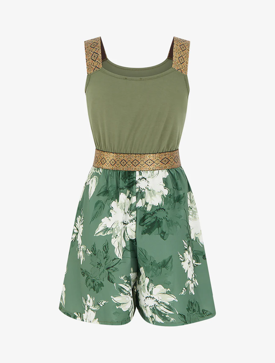 Bloemenprint jumpsuit met fantasiebandjes - Kaki - Image 2