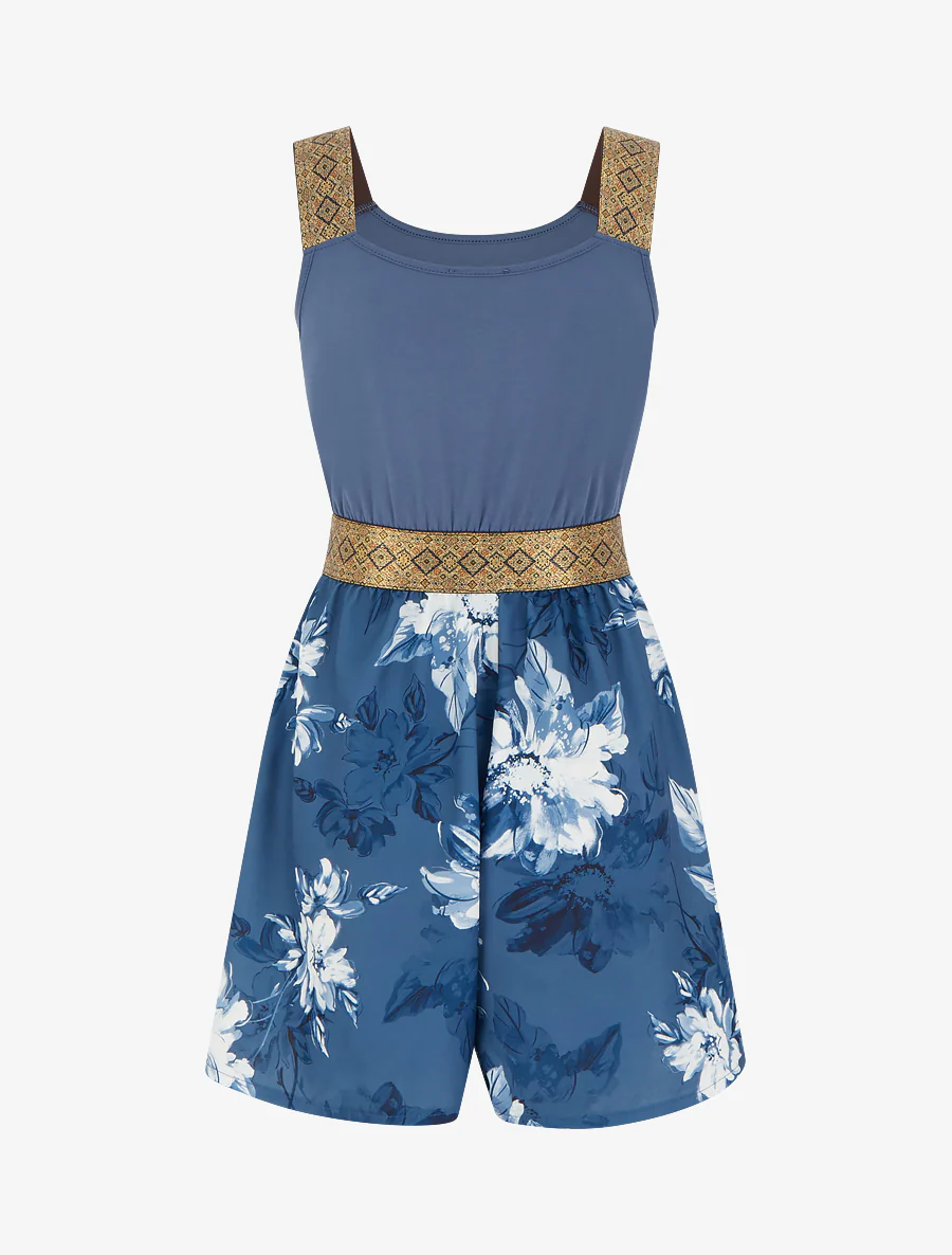 Bloemenprint jumpsuit met fantasiebandjes - Blauw - Image 2
