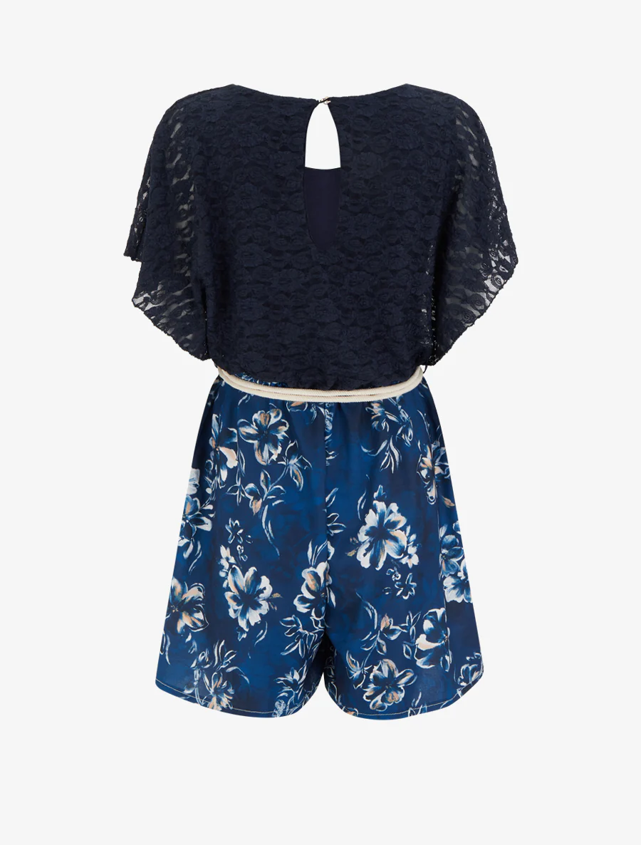 Bloemenprint jumpsuit met kanten bovenstuk - Marine - Image 2
