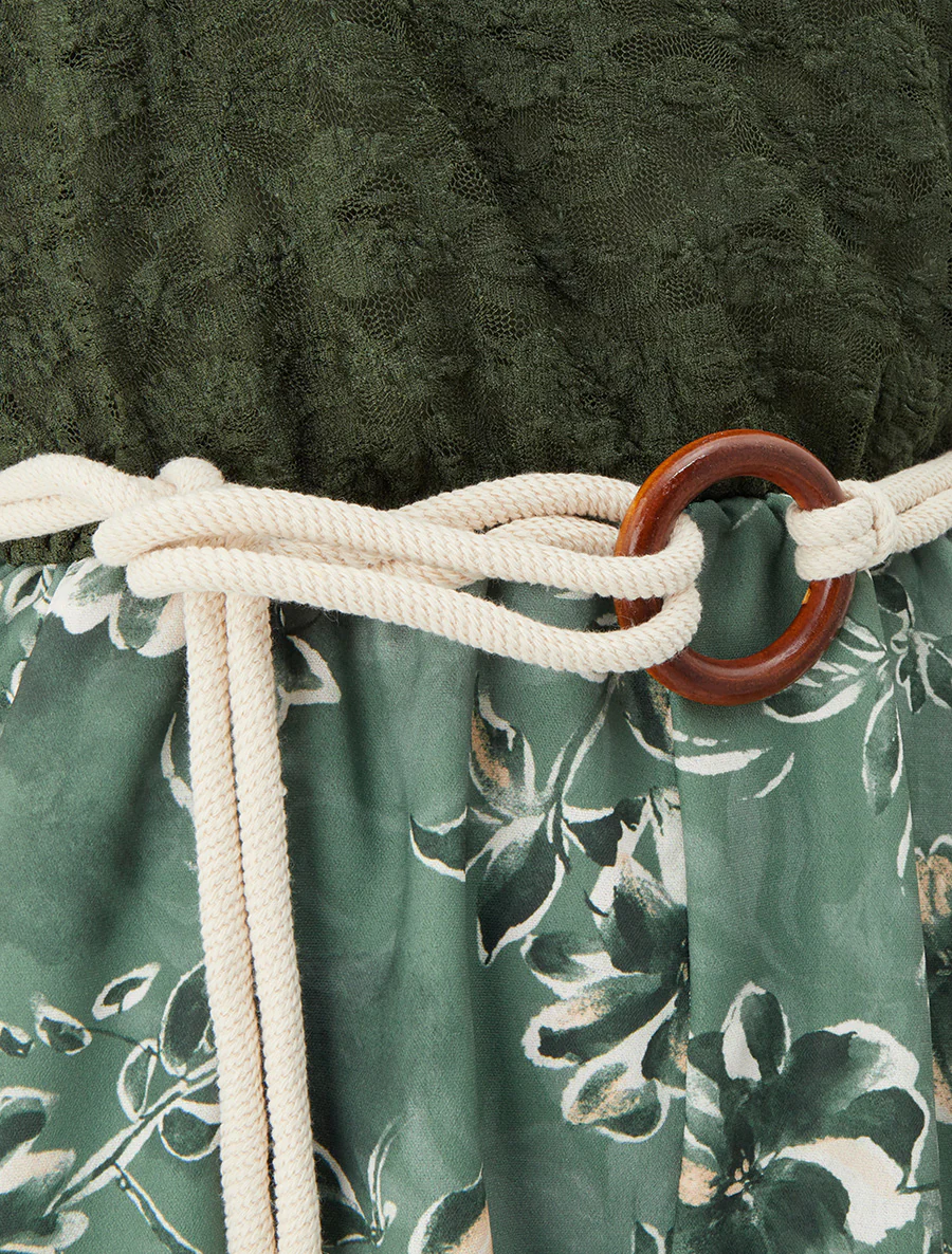 Bloemenprint jumpsuit met kanten bovenstuk - Kaki - Image 3