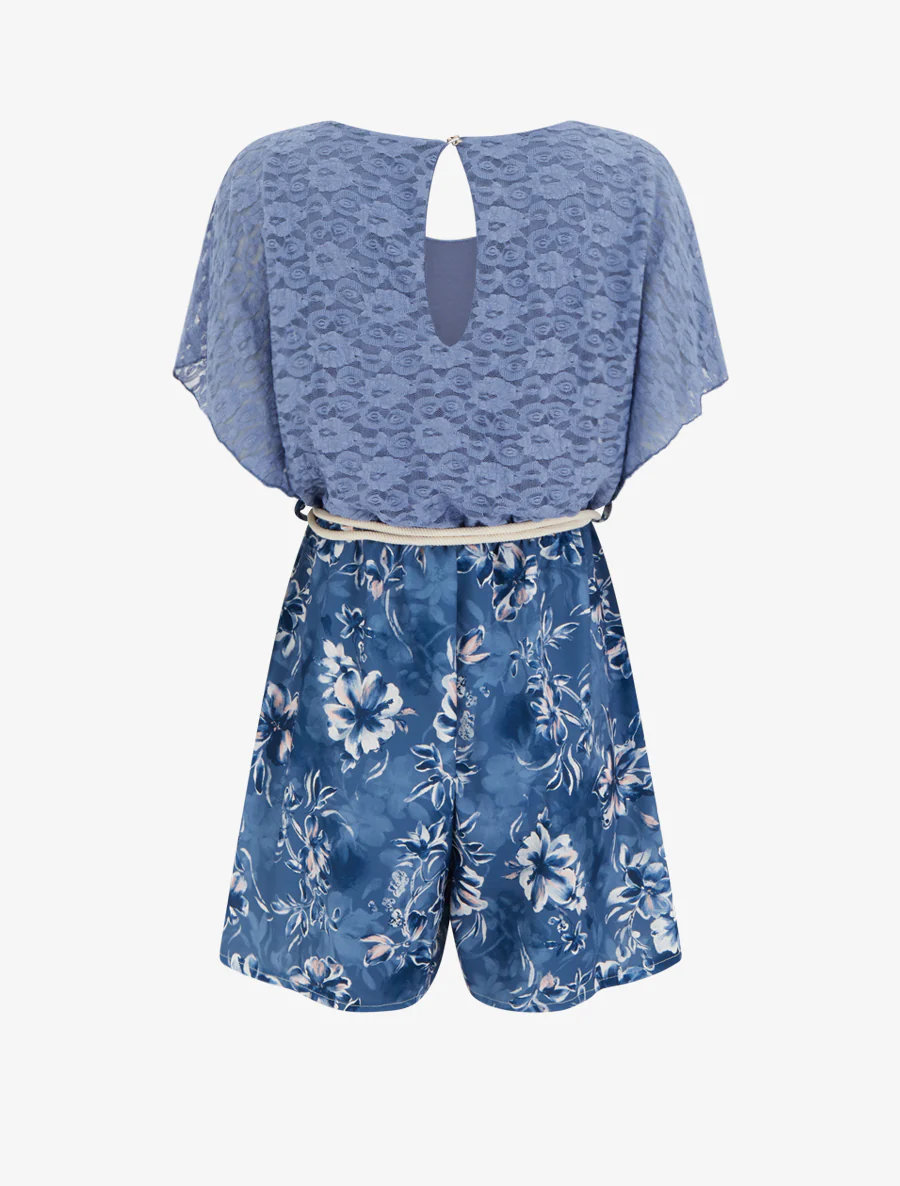 Bloemenprint jumpsuit met kanten bovenstuk - Blauw - Image 2