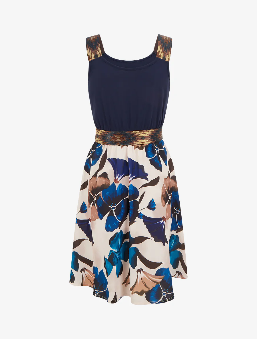 Bloemenprint jurk met elastische tailleband fantasie - Marine - Image 2