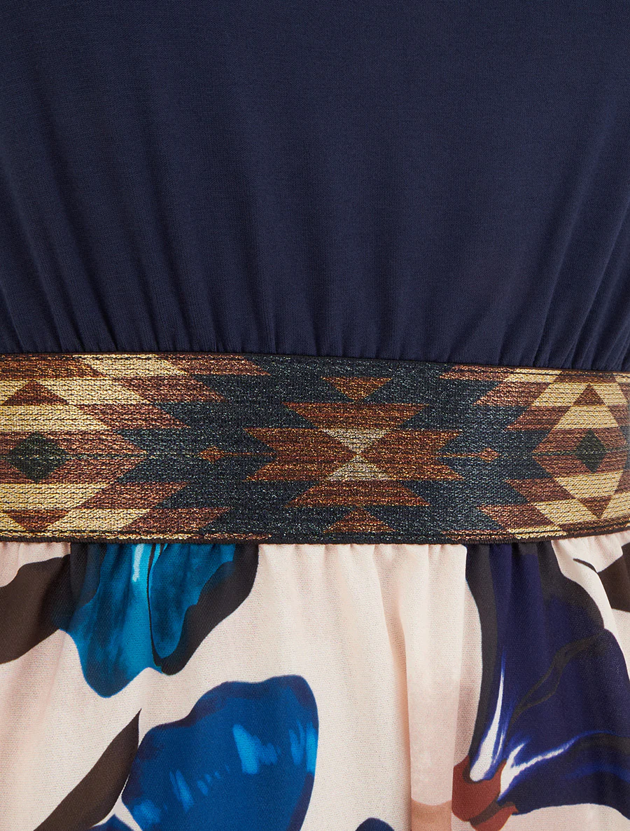 Bloemenprint jurk met elastische tailleband fantasie - Marine - Image 3