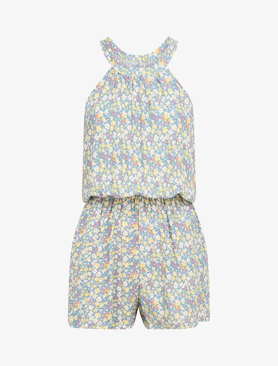 Bloemenprint korte broek - Blauw
