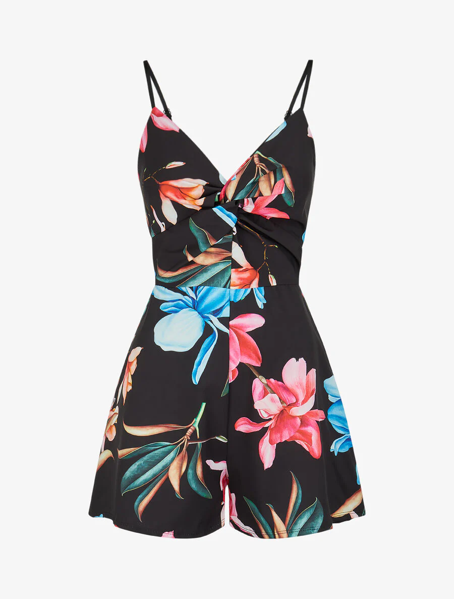 Bloemenprint korte broek - Zwart