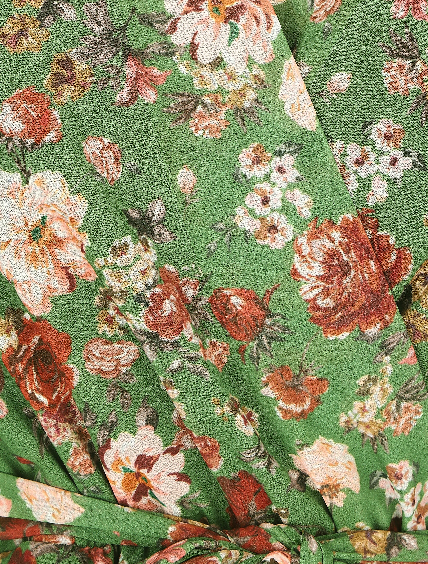 Bloemenprint opengewerkte transparante mouwen hartvormig jurk - Groen - Image 3