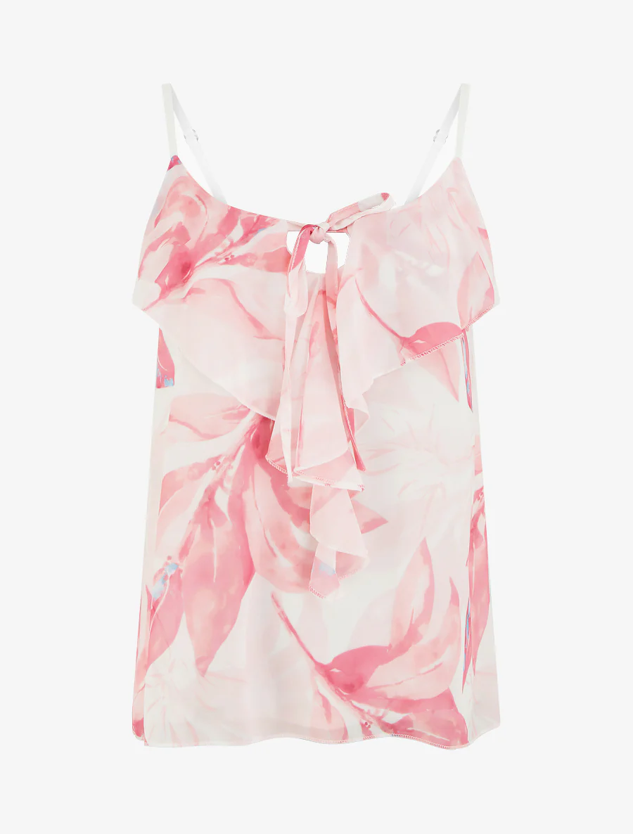 Bloemenprint top met V-hals en ruches. - Roos