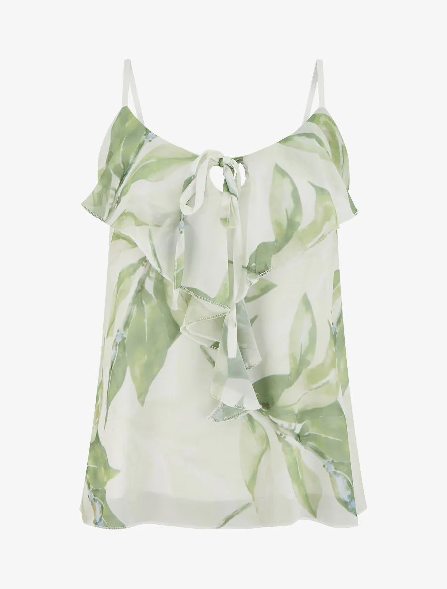 Bloemenprint top met V-hals en ruches. - Groen