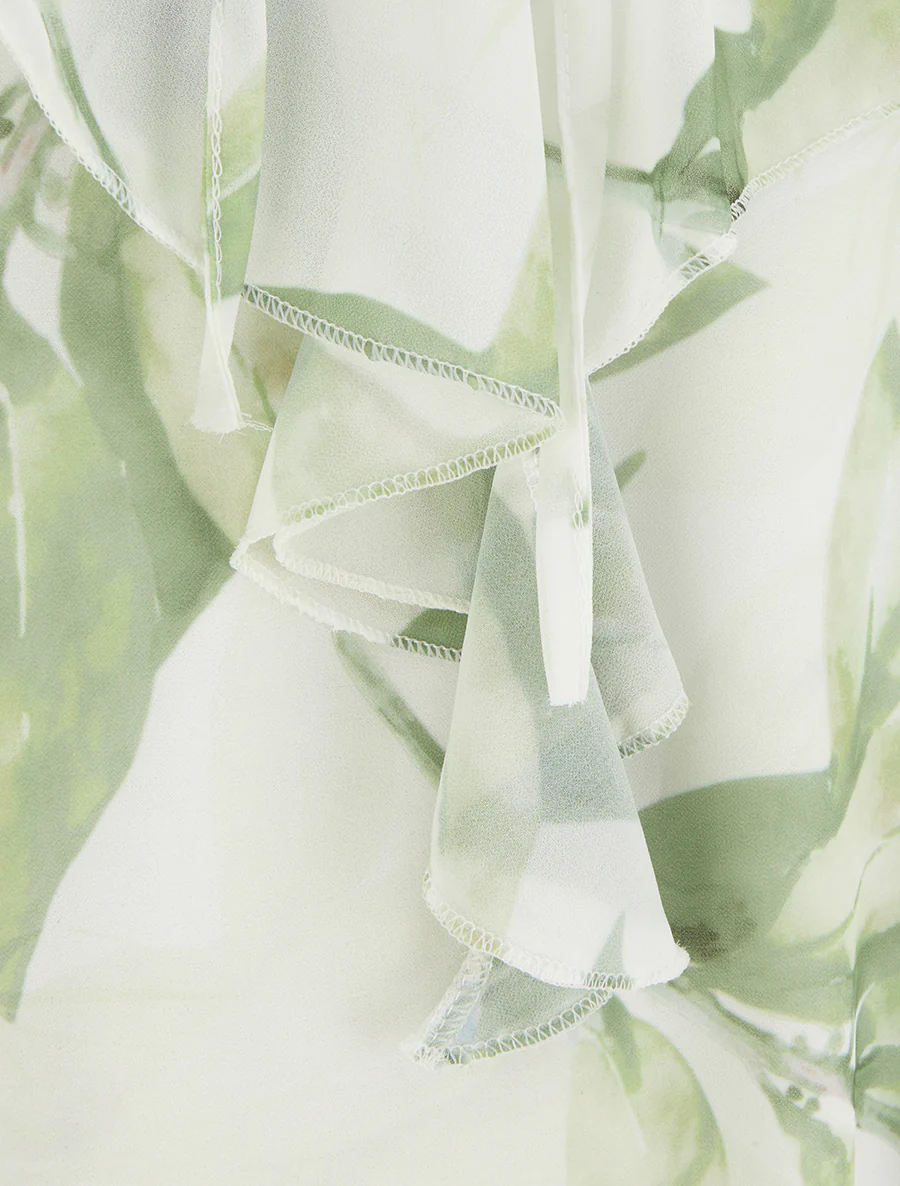 Bloemenprint top met V-hals en ruches. - Groen - Image 3