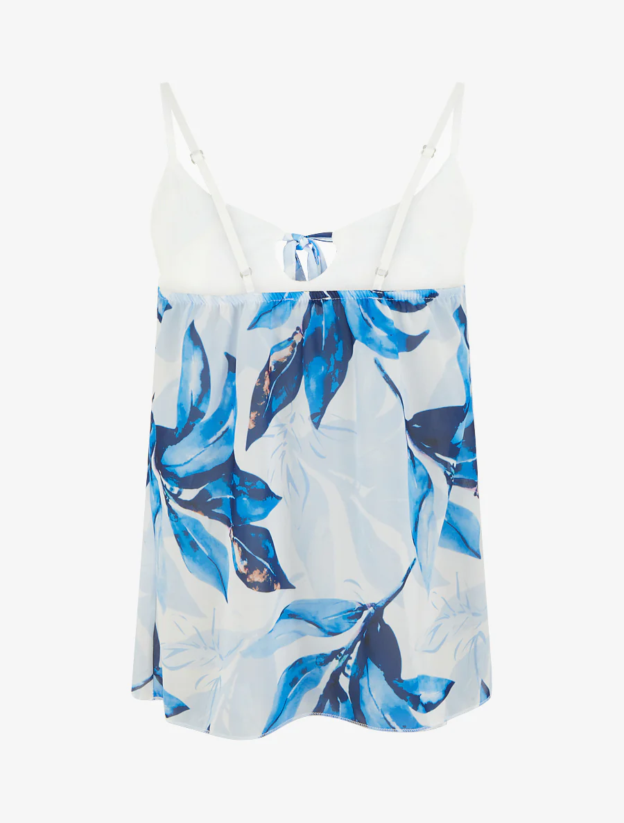Bloemenprint top met V-hals en ruches. - Marine - Image 2