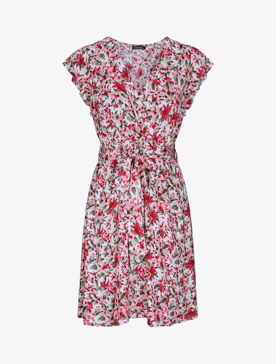 Bloemenprint verschillende hartjesjurk - Wit