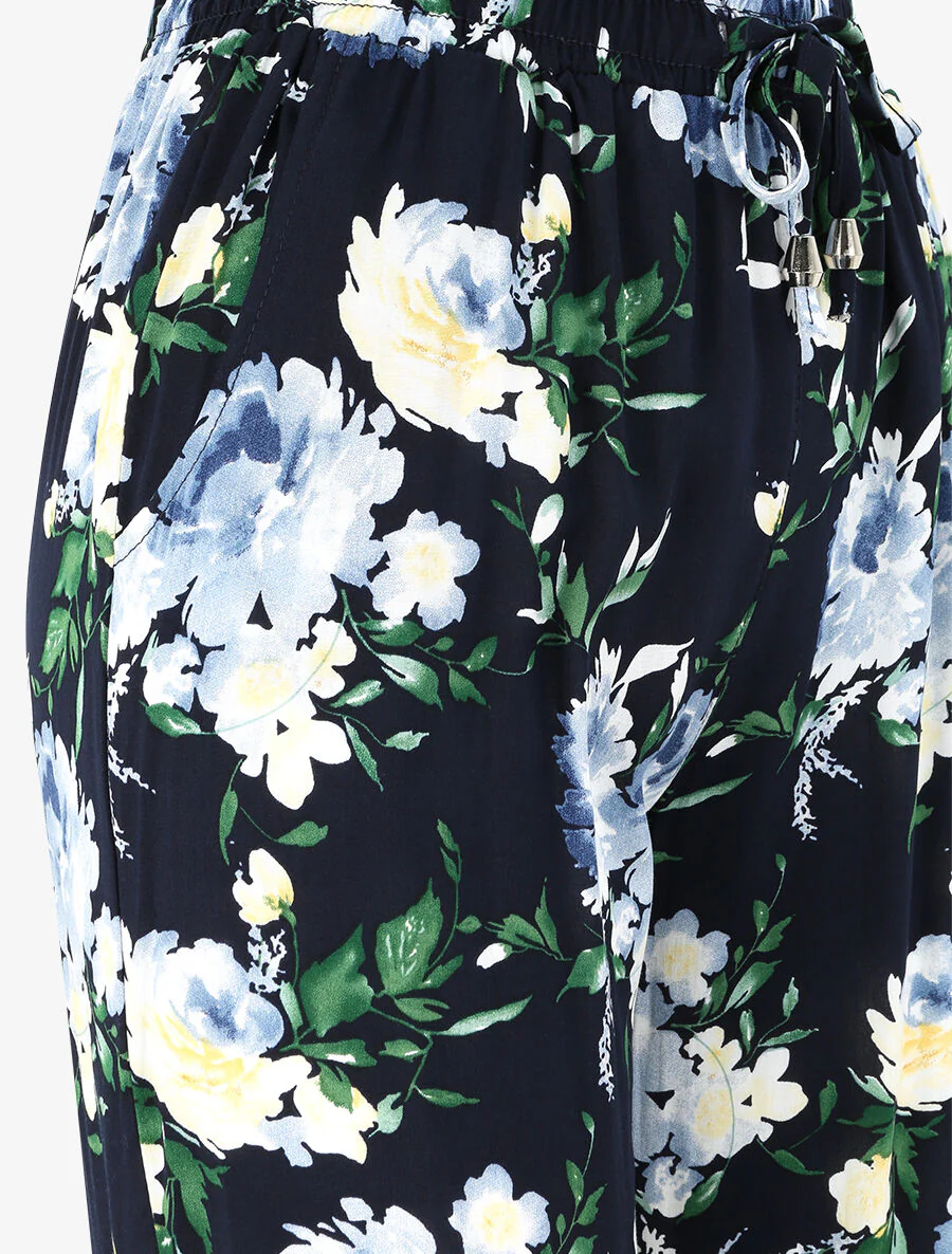Bloemenprint voorjaar vloeiende broek met elastische randen - Marine - Image 3