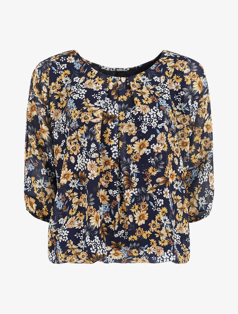 Bloemenvelden gedrukte blouse - Blauw