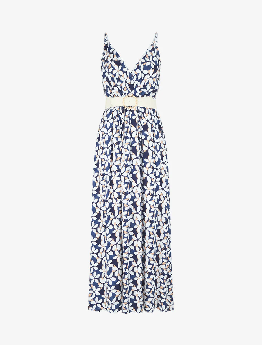 Bloemetjesjurk met dunne bandjes - Marineblauw
