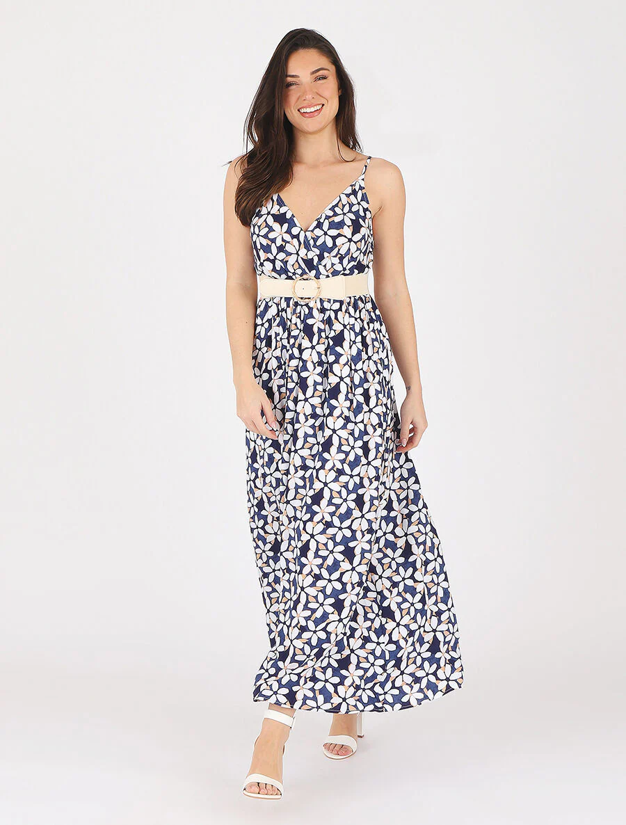 Bloemetjesjurk met dunne bandjes - Marineblauw - Image 4