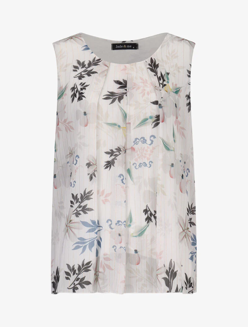 Bloes met bloemenprint en glanzende randen - wit