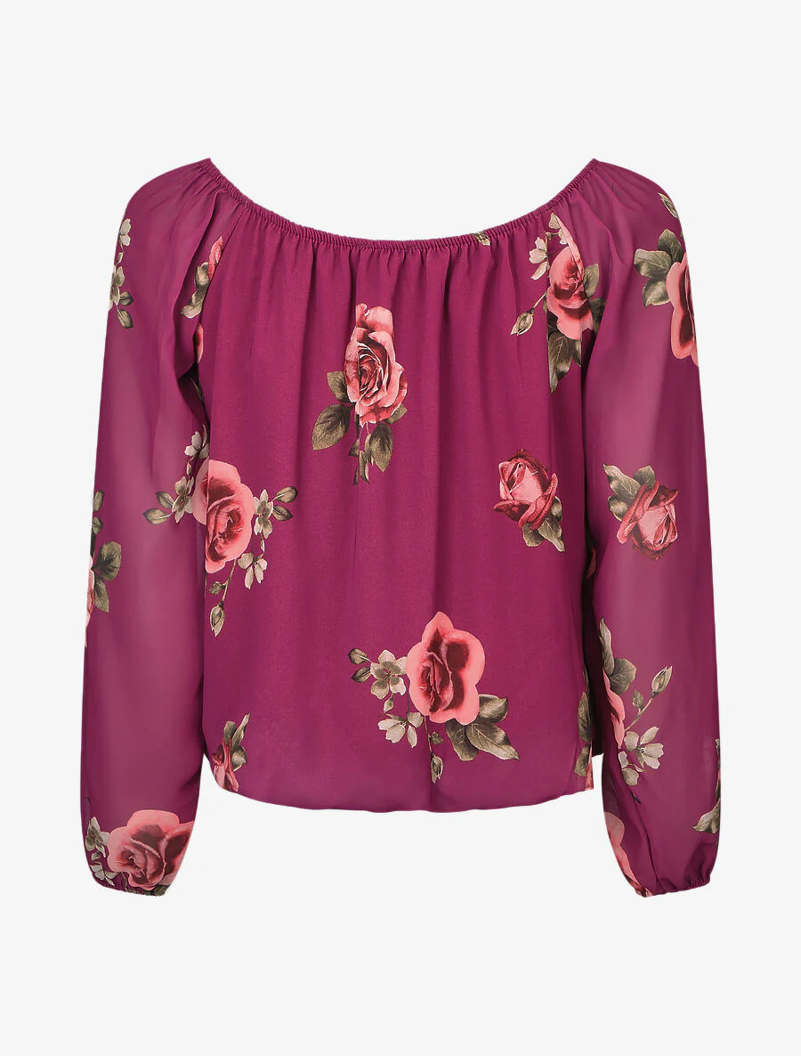 Bloes met grote bloemenprint en doorzichtige mouwen - Mauve - Image 2