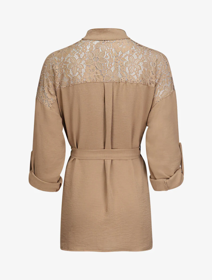 Bloes met shirtstijl en kanten details - Camel - Image 2