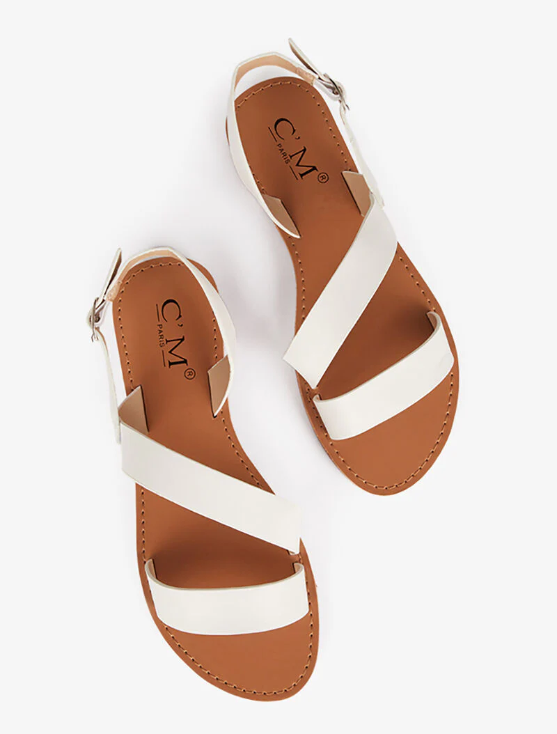 Blote voeten sandalen met brede diagonale band - wit