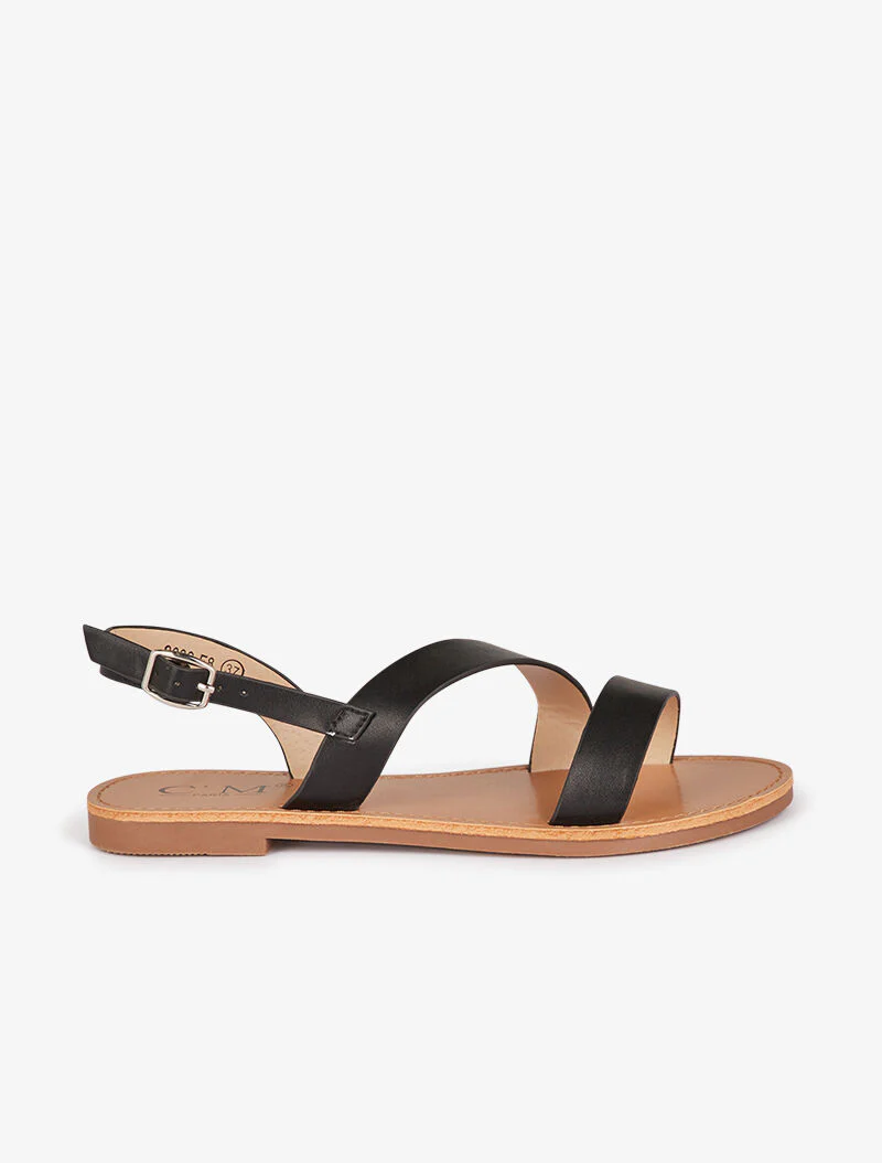Blote voeten sandalen met brede diagonale band - zwart - Image 2