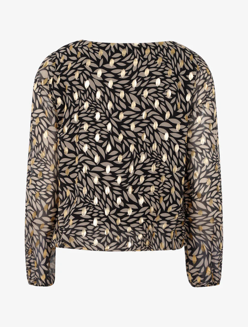 Blouse met bladerenprint en goudkleurige details - zwart - Image 3