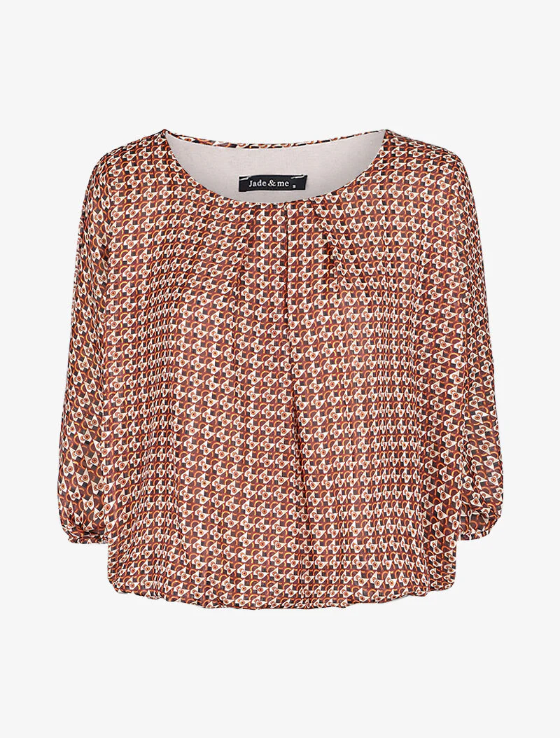 Grafische print blouse met vleermuismouwen - Camel